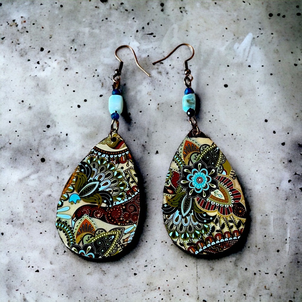 Larimar paisley teardrop earrings